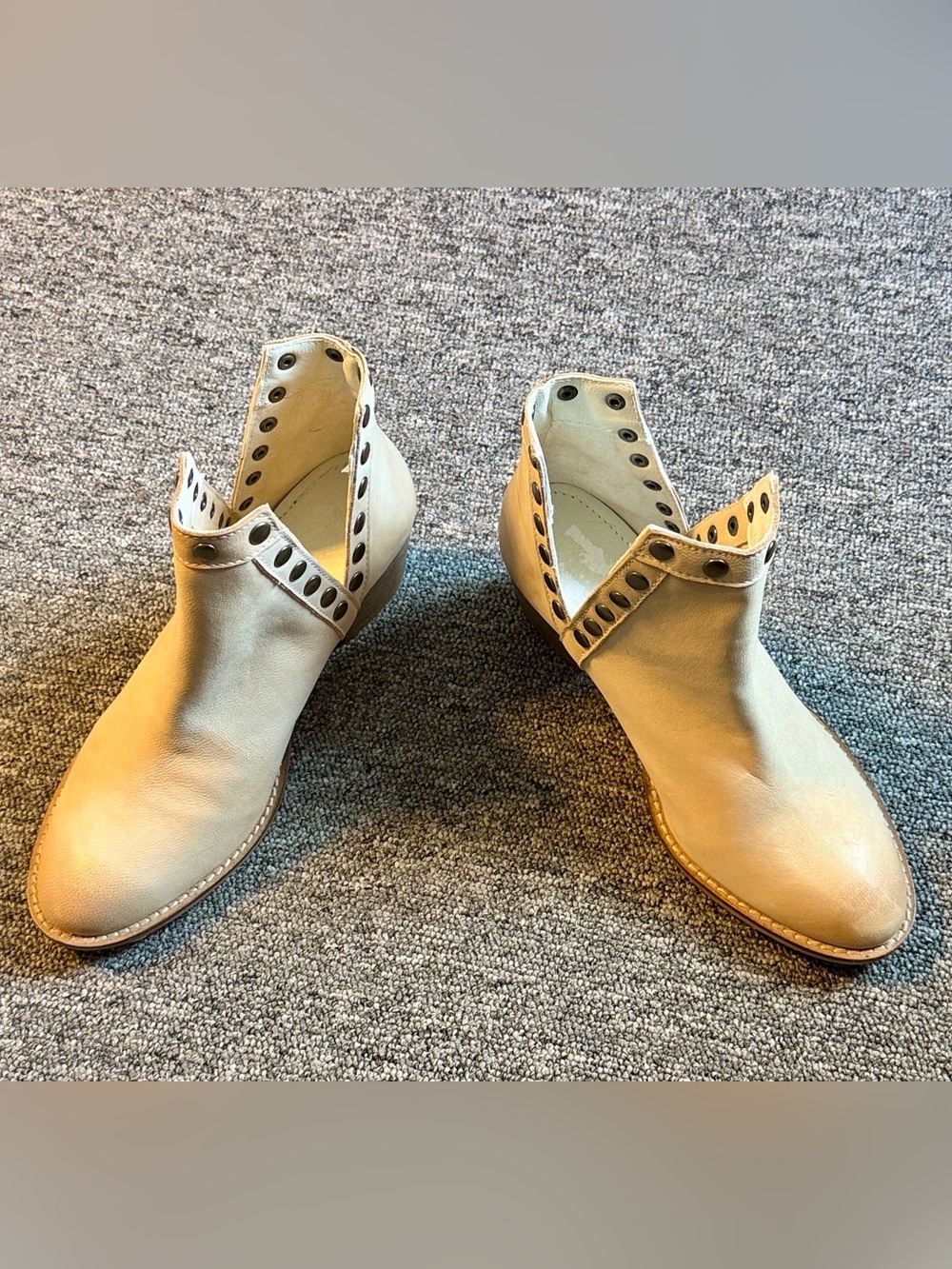 Vintage Beige Ankle Booties with Eyelet Trim NEW